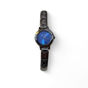 Y2K Mudd Womens Quartz Watch Blue Dial Silver Tone Bracelet Untested vtg 2000s